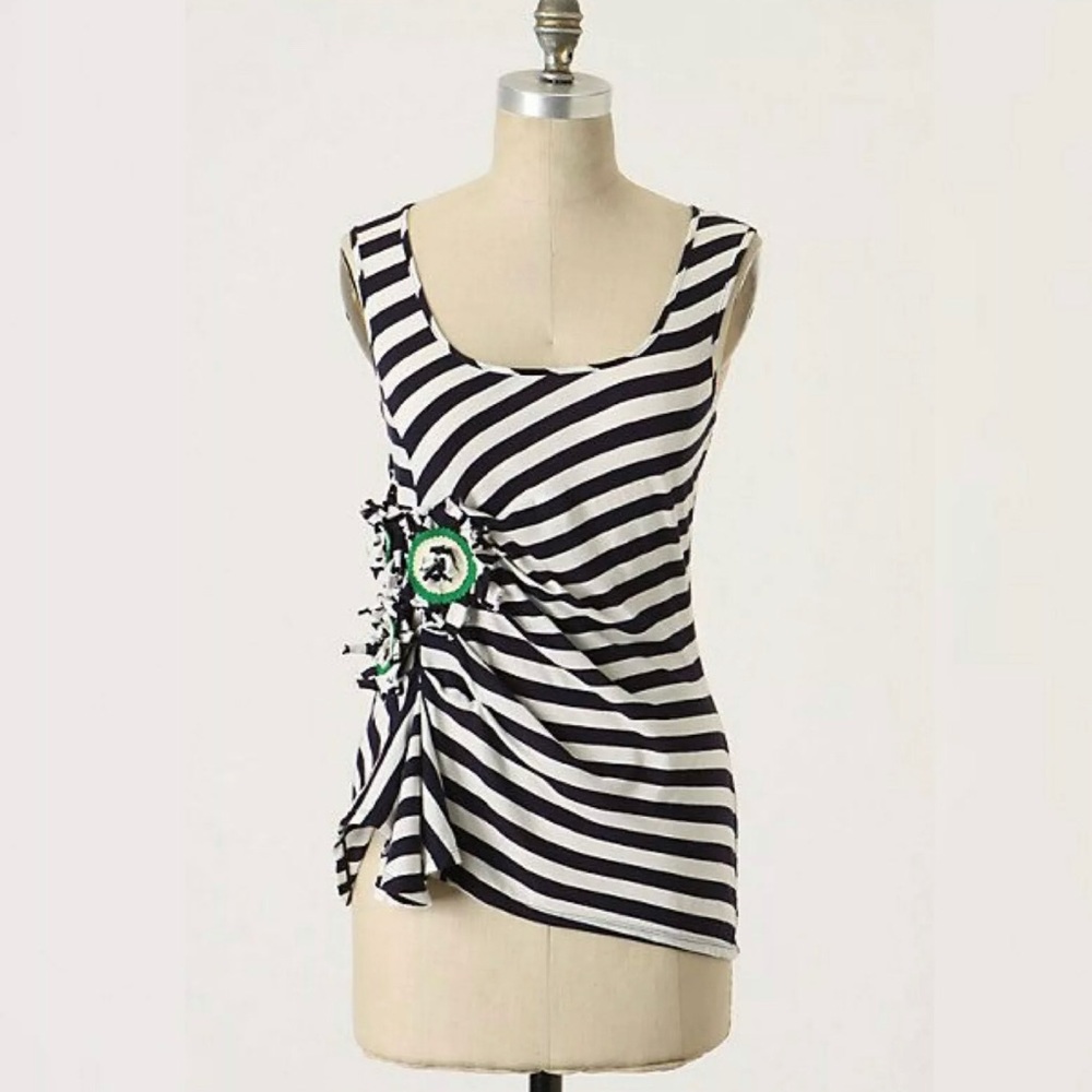 Anthro Navy & cream stripe floral fabric tank top